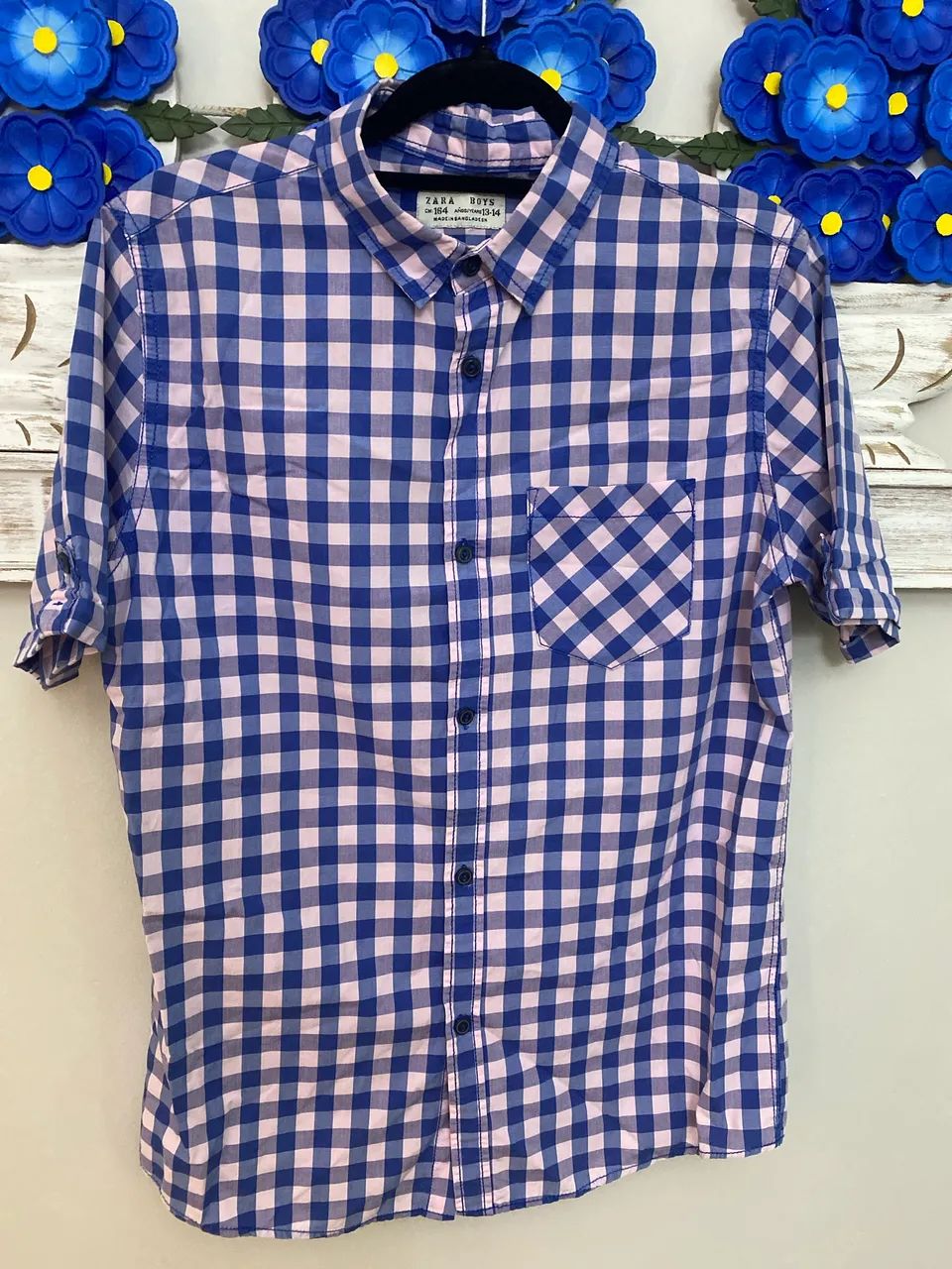 Camisa xadrez azul e rosa zara boys 13