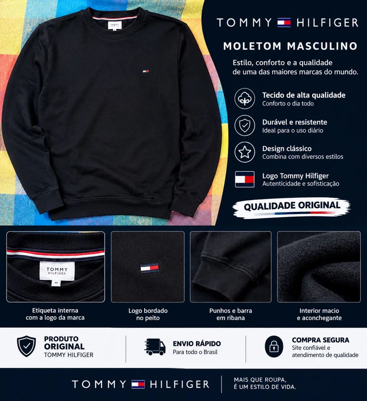 Moletom Tommy Hilfiger Masculino Preto