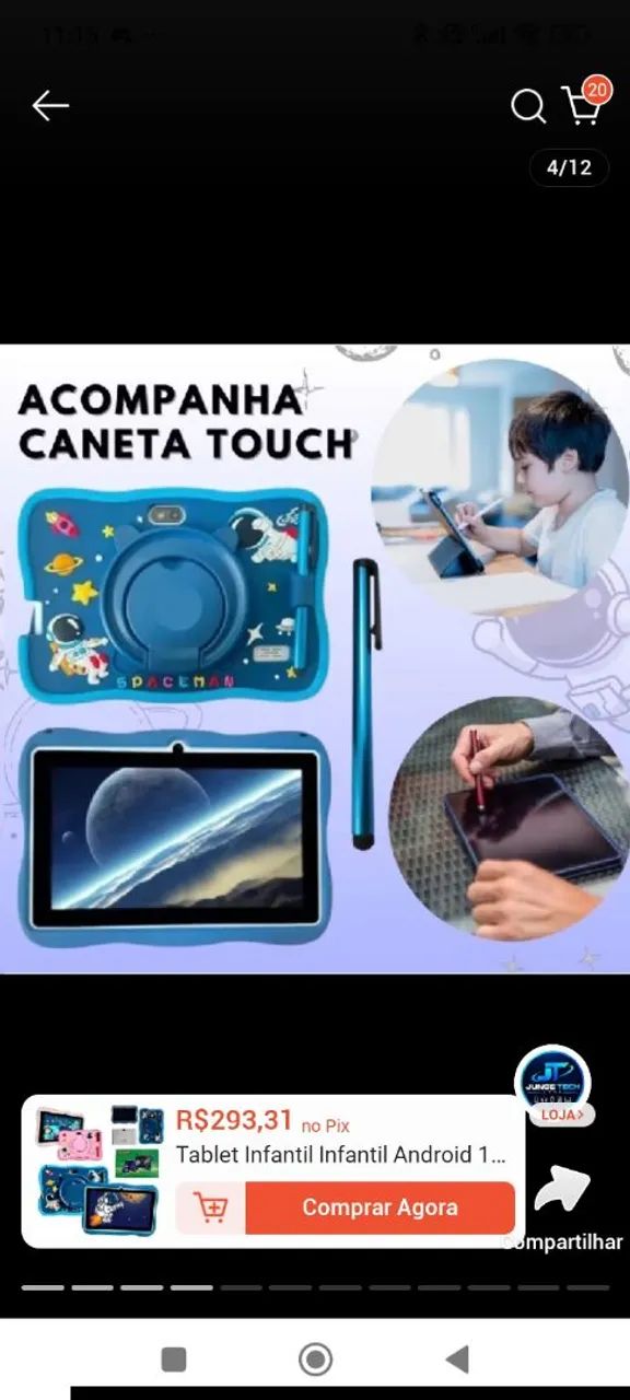 Tablet infantil Android 13.0 com caneta de desenho para o tablet.