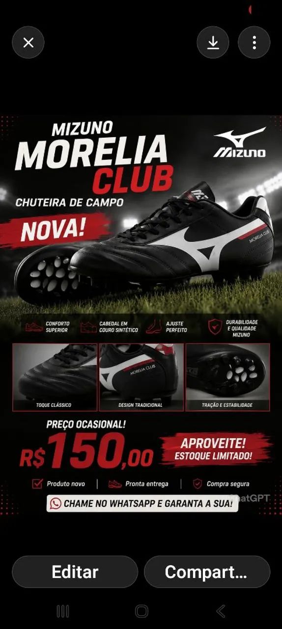 Chuteira de campo nova mizuno - Ciclismo - Barra de Santo Antônio