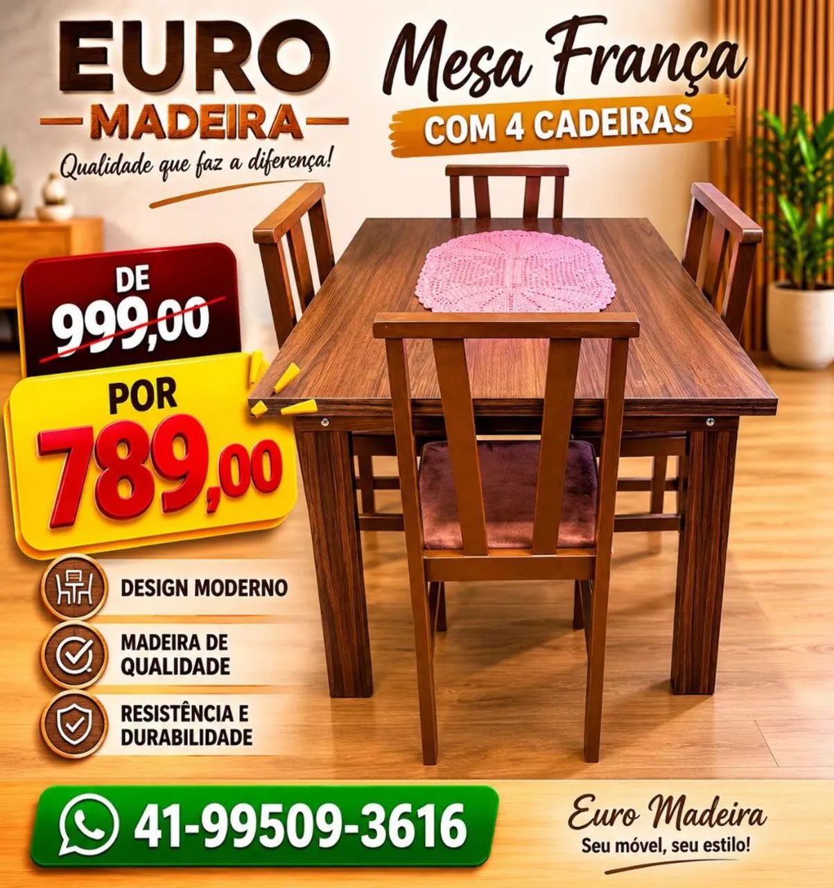 Mesa França com 4 cadeiras - Novo
