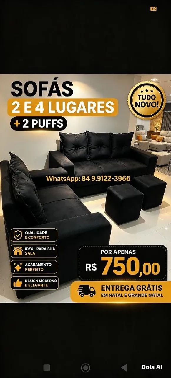 Tá querendo comprar um conjunto de sofás e ganhar 2 puffs, peca o seu, frete grátis.