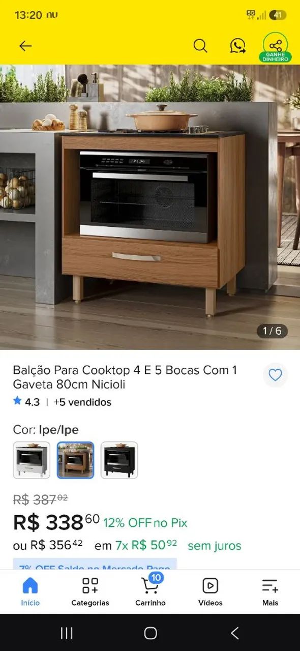 Balcão Para Coocktop 4 E 5 Bocas E Forno Multiuso 80cm - Foto 4
