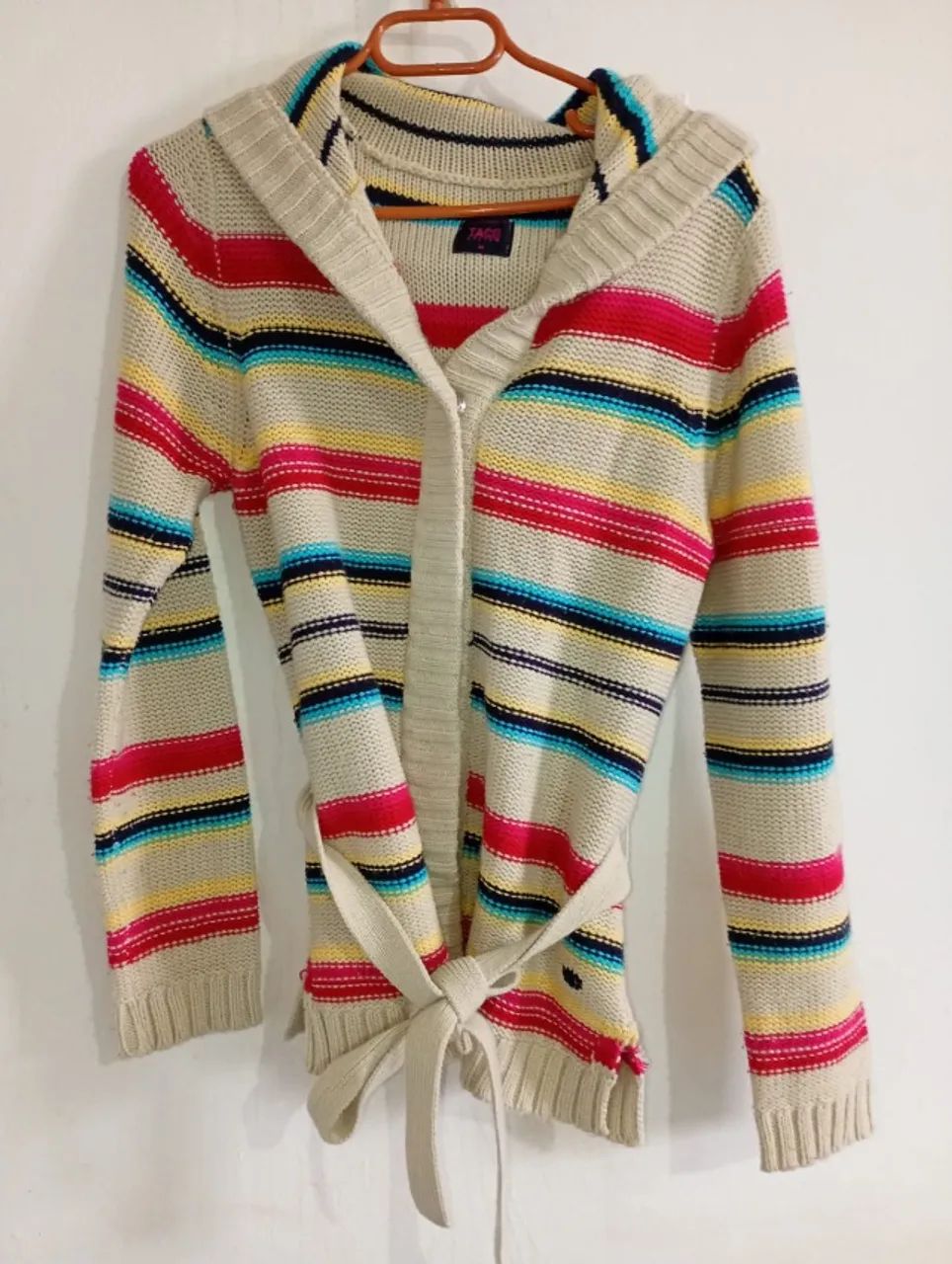 Cardigan de tricô feminino com capuz
