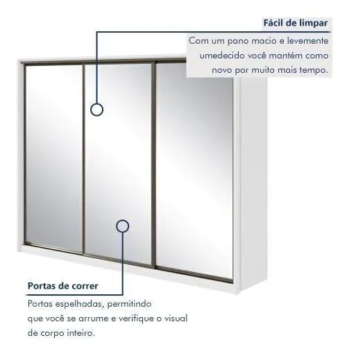 Guarda roupa casal com 3 portas de correr e 3 espelhos - Foto 3
