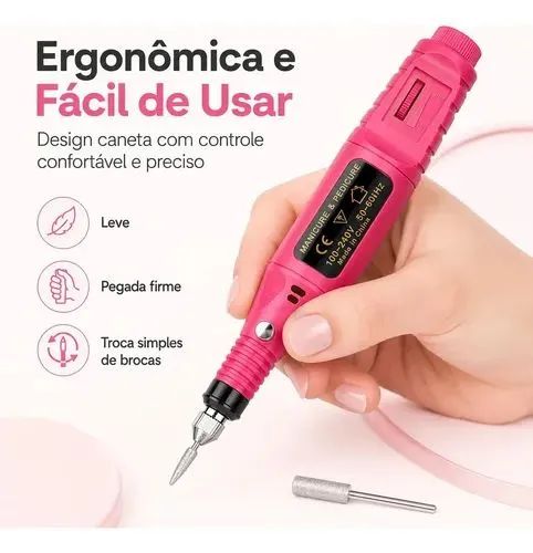 Kit Unhas Perfeitas: Lixadeira Elétrica Caneta Bivolt + Kit Unhas Postiças