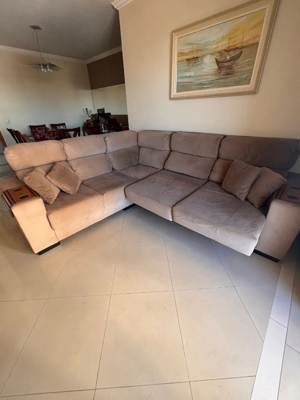 Sofá de canto reclinável e retrátil, em suede, 272cm x 232cm - Foto 2