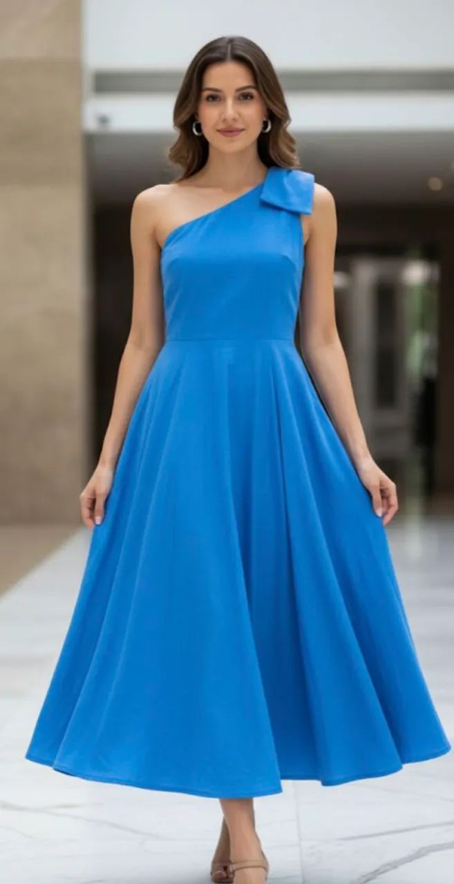 IDEA vestido linho M azul