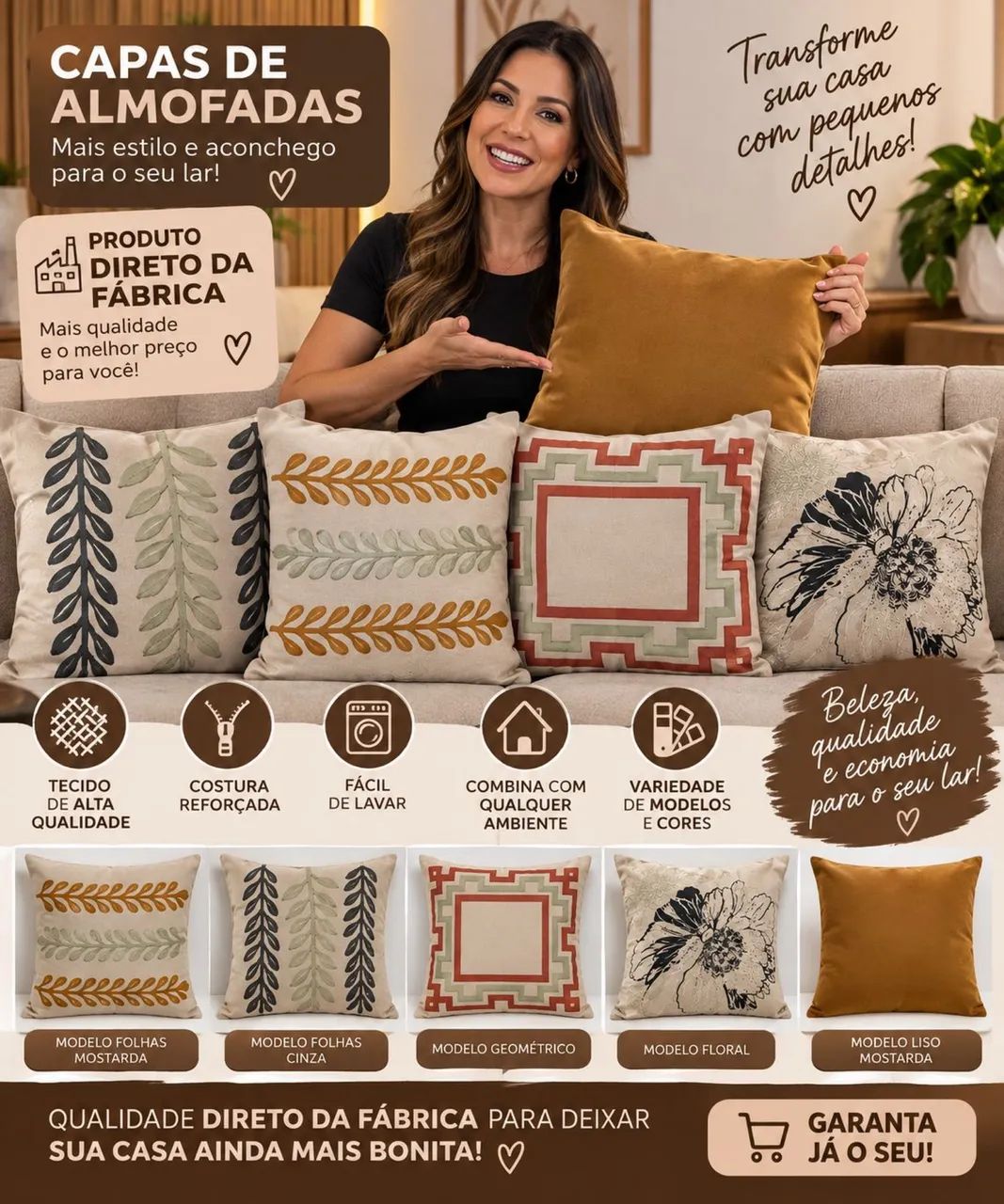 Kit com 5 capas de almofadas de alta qualidade 