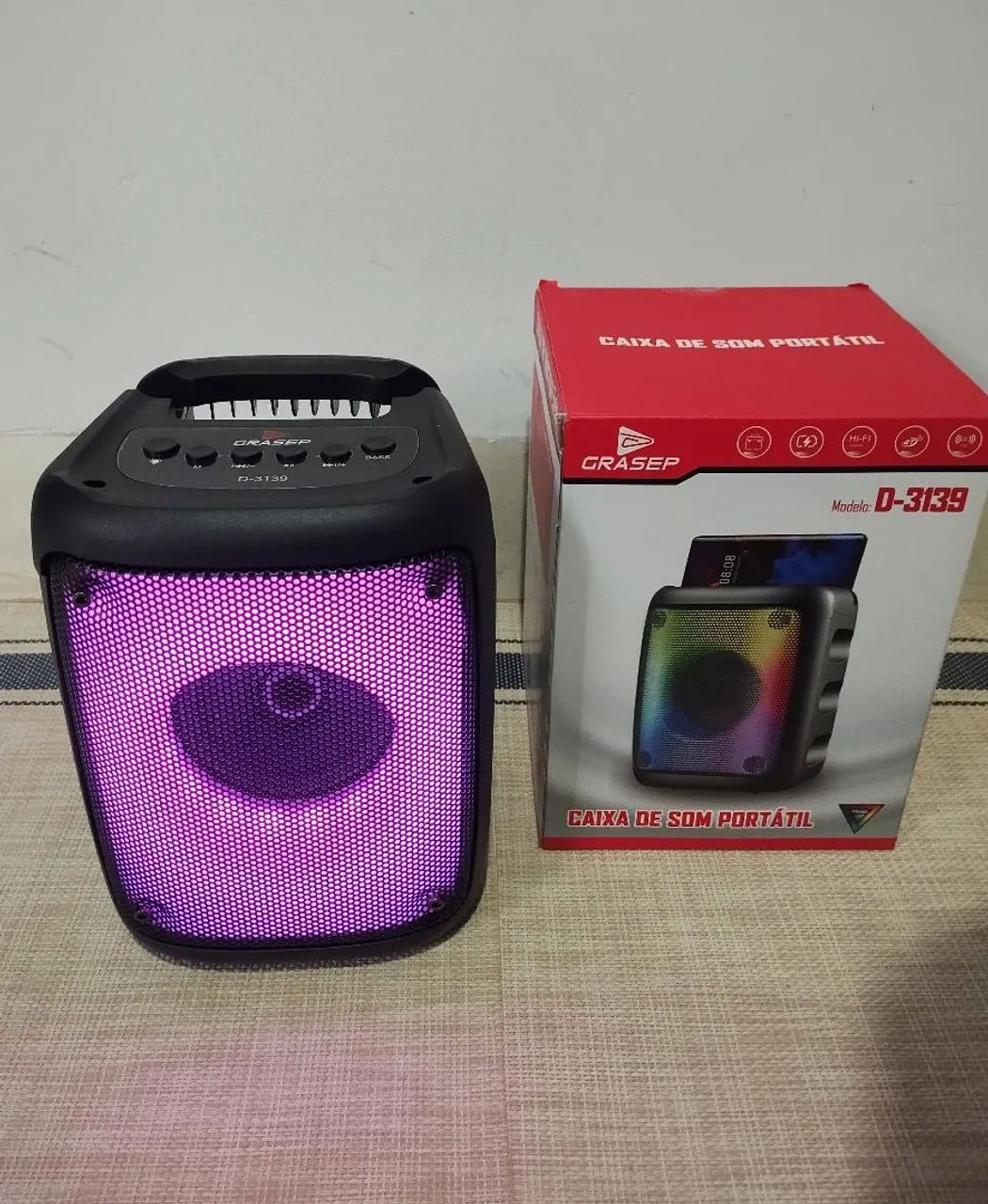 Caixa De Som Bluetooth com LED RGB 3139 10w<br>  - Foto 2