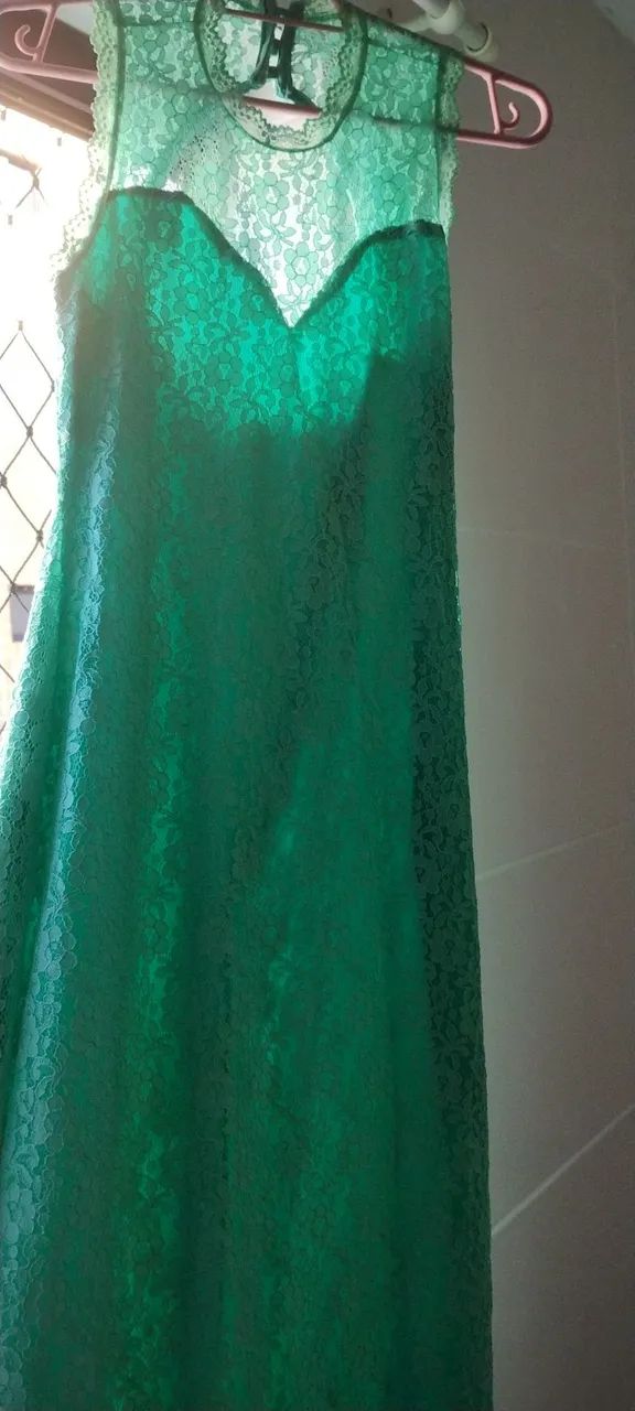 Vestido longo verde em renda flores - Foto 2