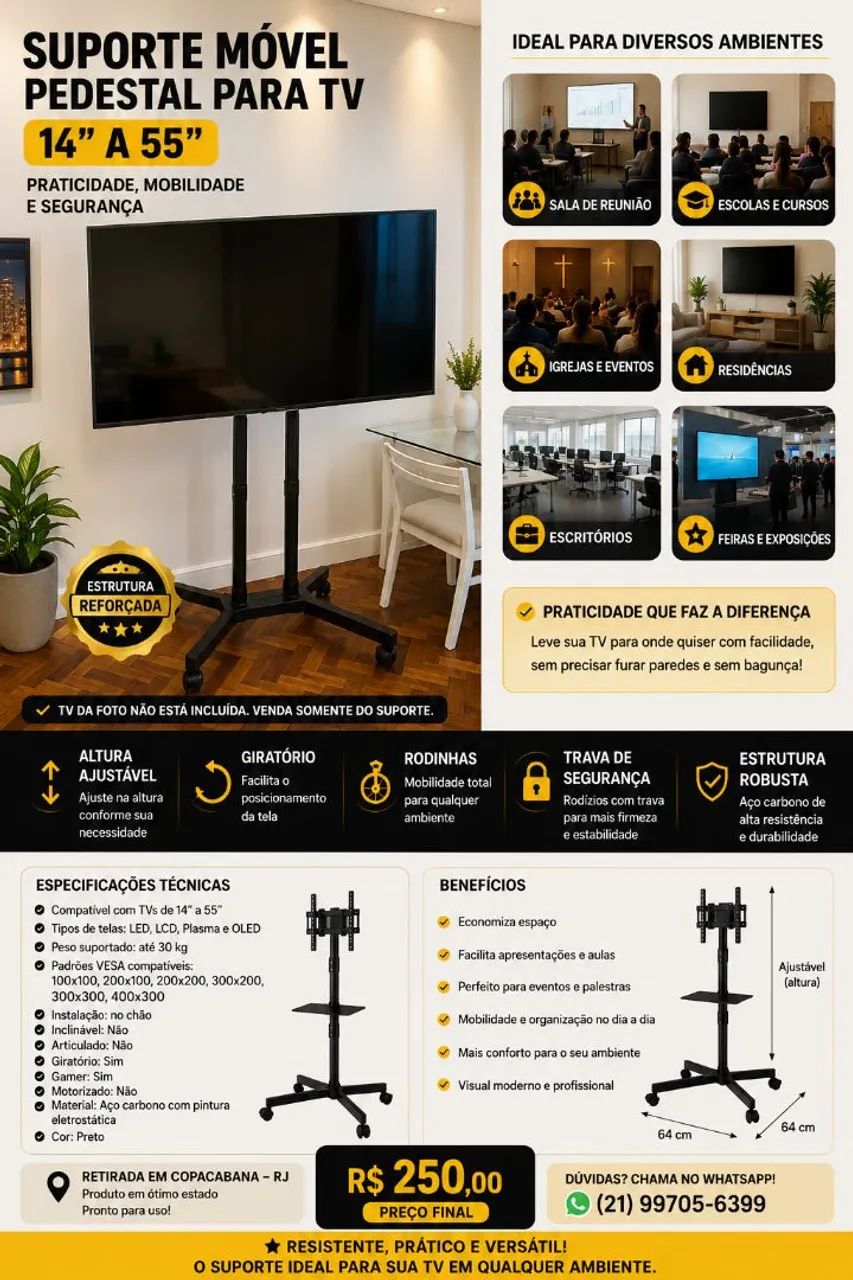 Suporte para TV ate 55 polegadas de piso