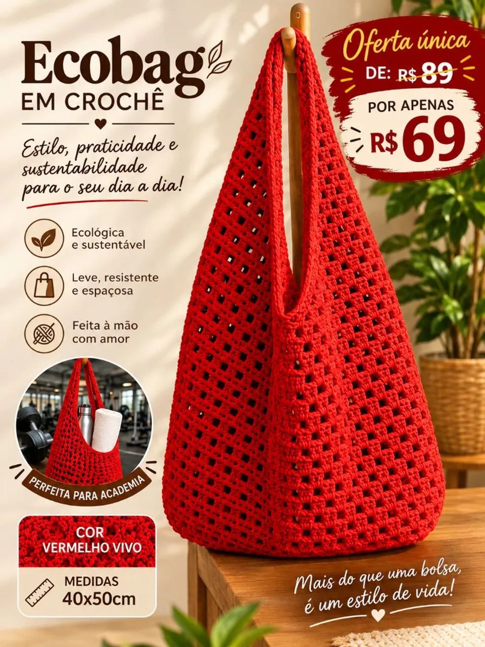 Ecobag bolsa de crochê, oferta única!