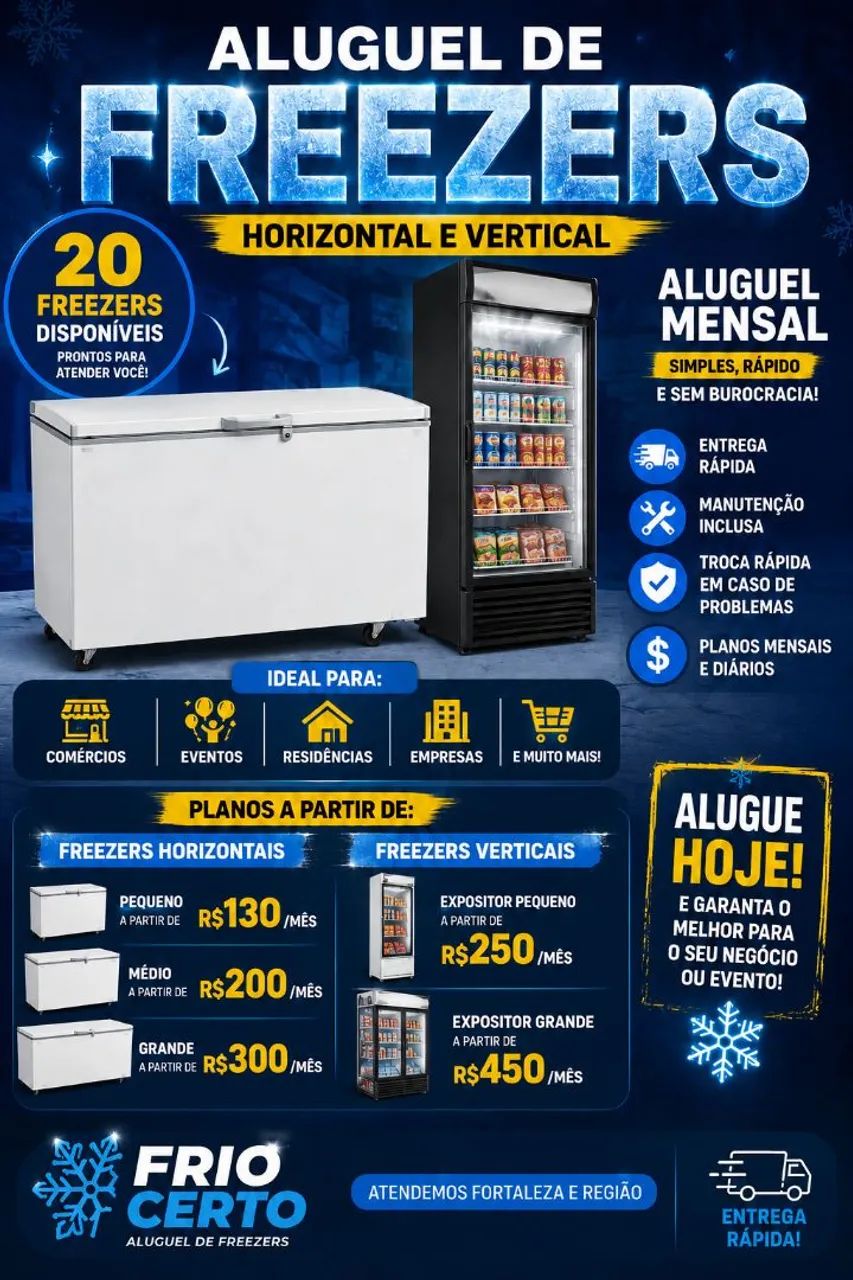 Aluguel de freezer sem preocupação.