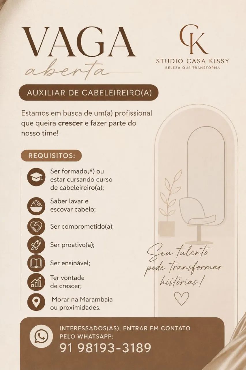 Vaga Auxiliar de Cabeleireiro 