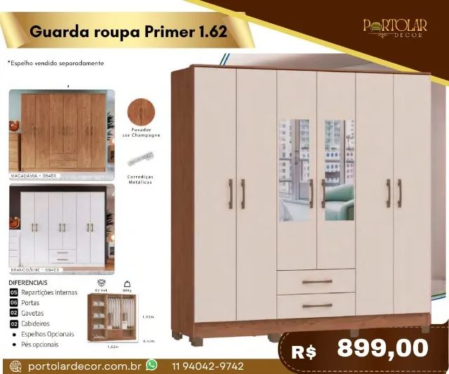 Guarda Roupa Primer 1.62 a pronta entrega 