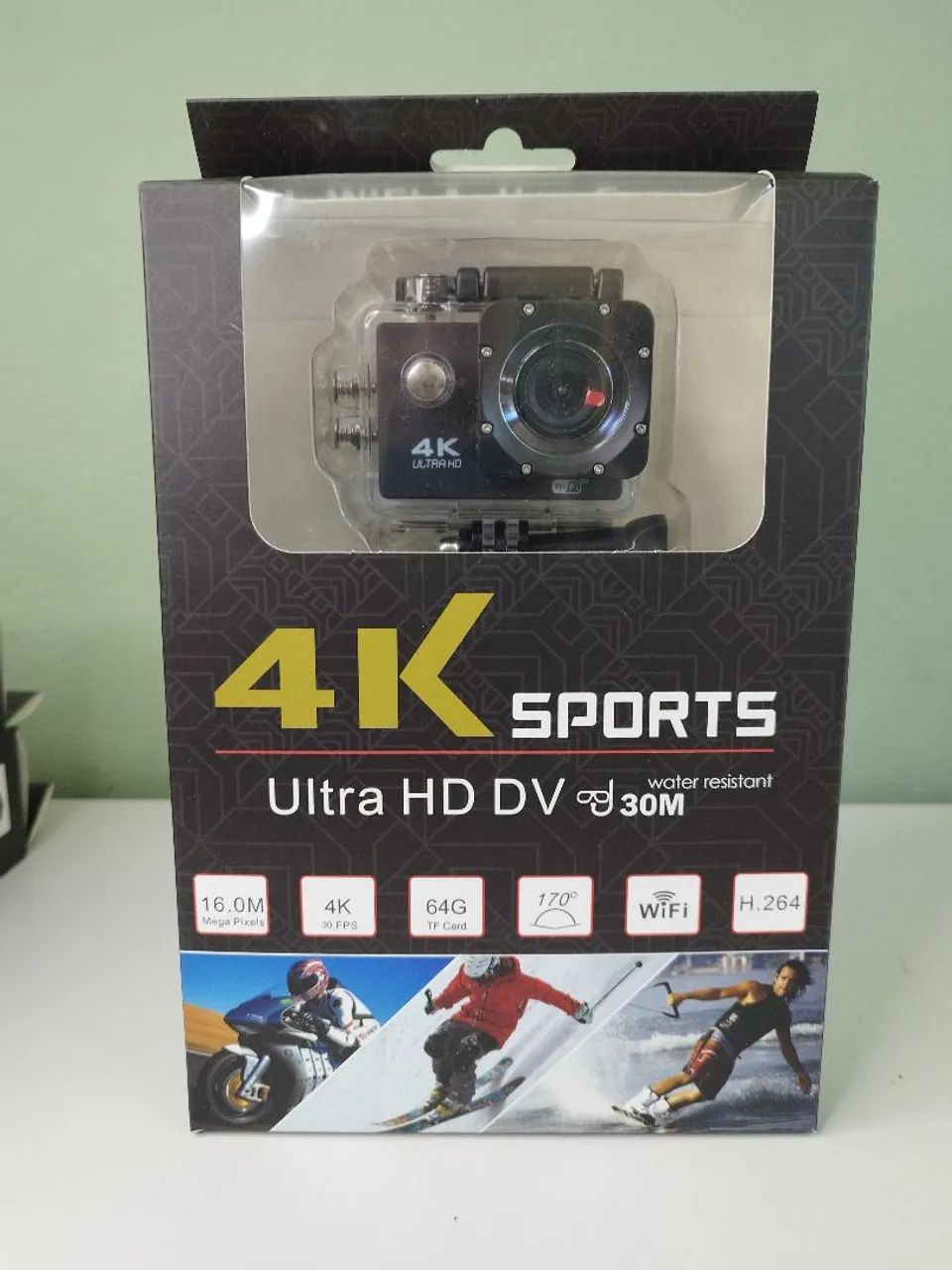 Câmera de ação 4K + Acessórios e suportes (NOVA)