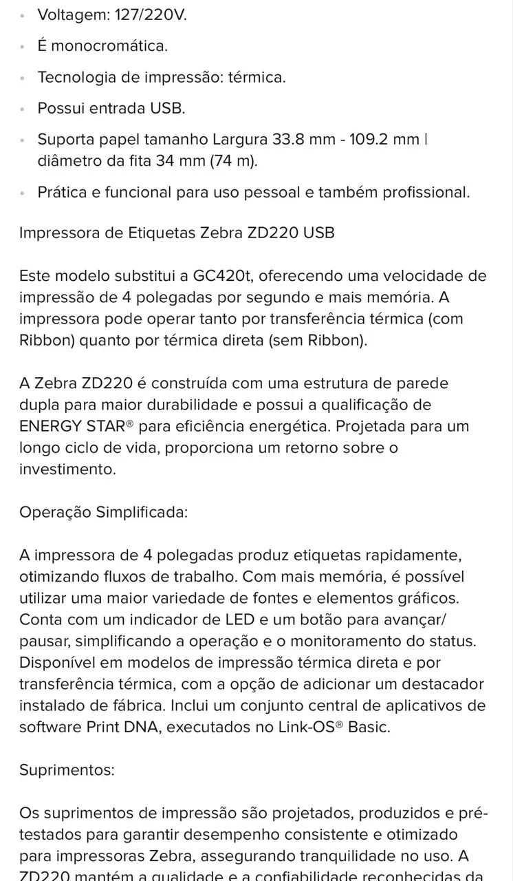 Impressora zebra Zd 220 - Foto 2