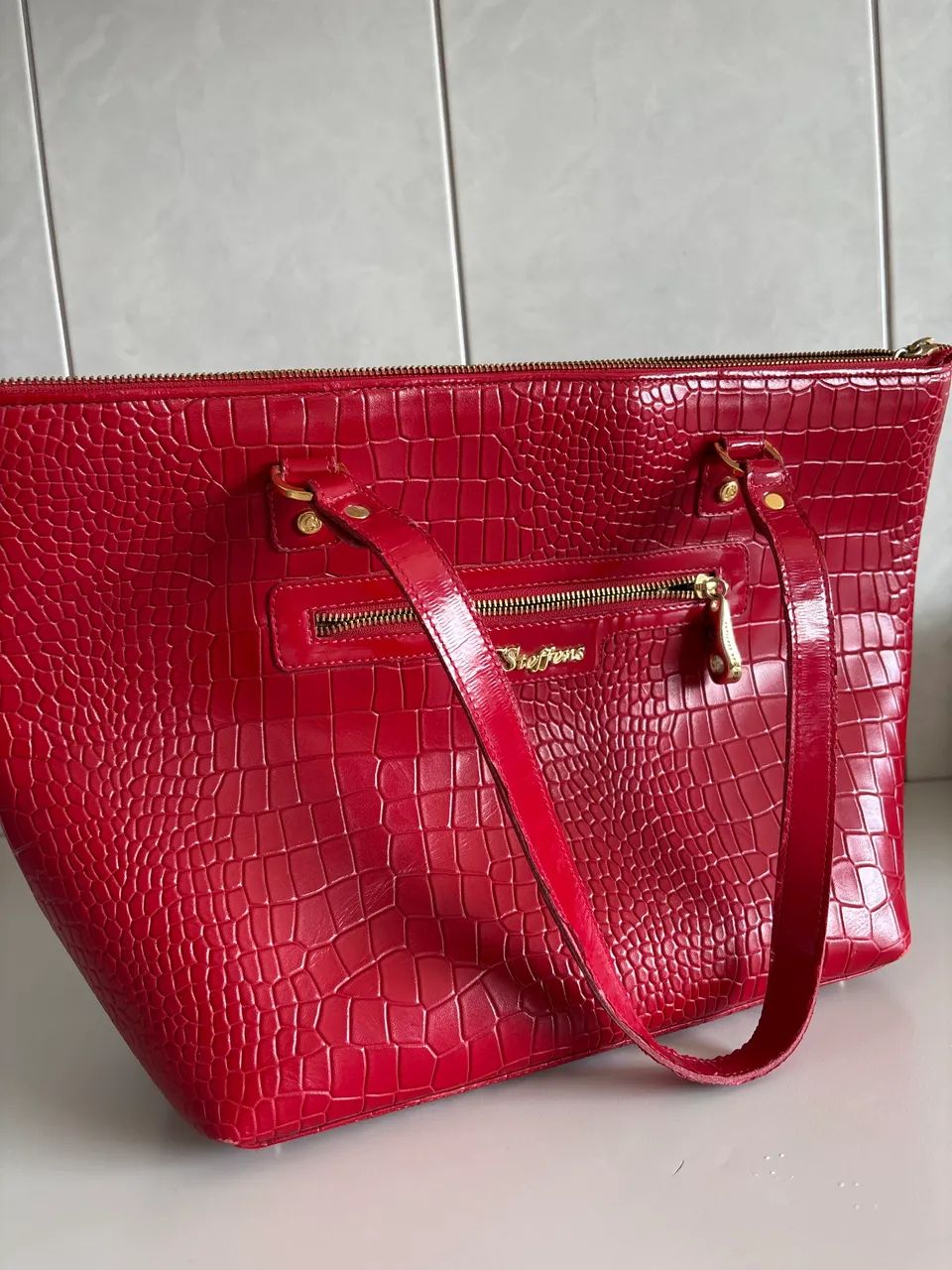 Bolsa original Couro Croco vermelha Carmen steffens - Bolsas