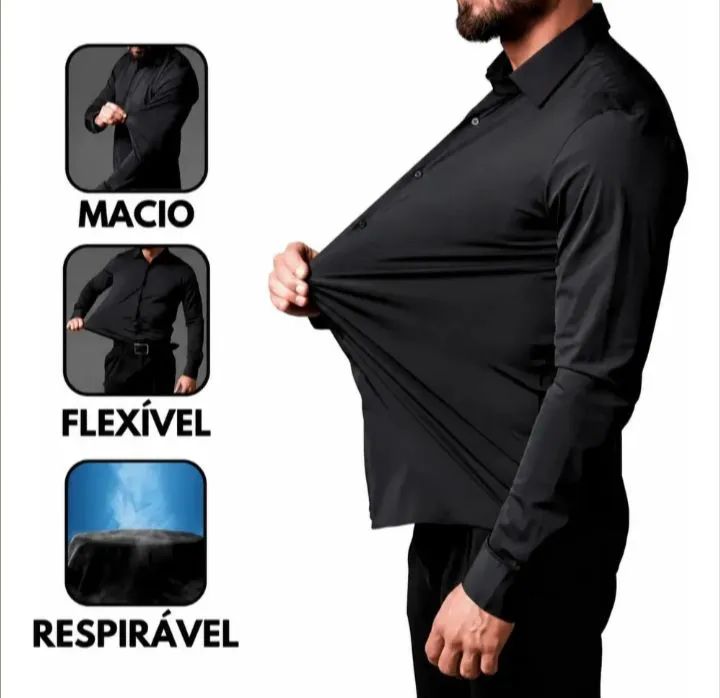 Camisa Social Masculina Slim com Elastano Premium Stretch 