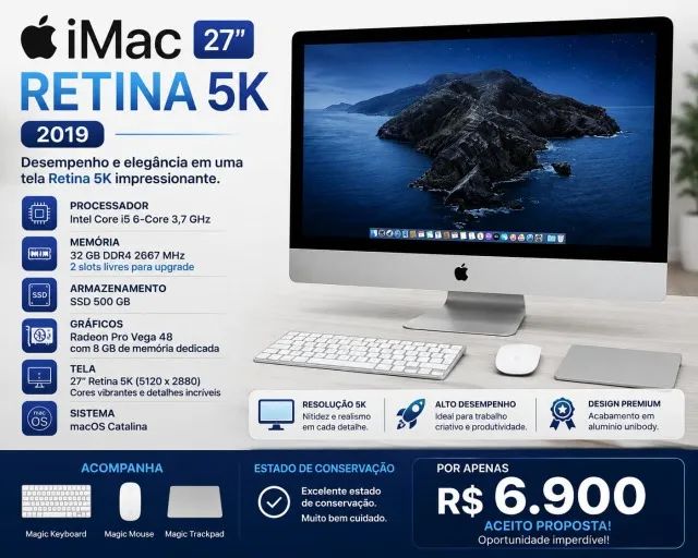 iMac Retina 5K 27 2019 i5 32GB SSD 500GB Radeon Vega 48 8GB