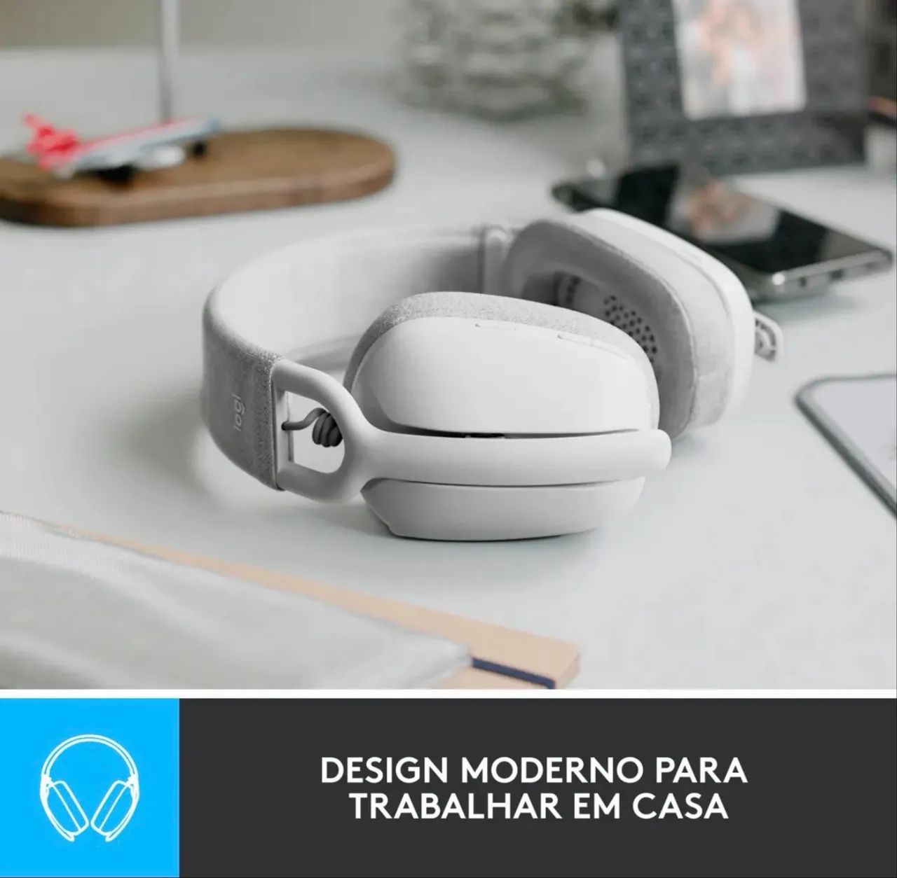 Headset sem fio Logitech Zone Vibe 100-branco - Foto 4