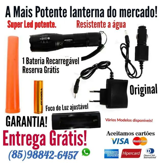 Lanterna profissional bateria recarregável reserva  lanternas grátis entrega Grátis 