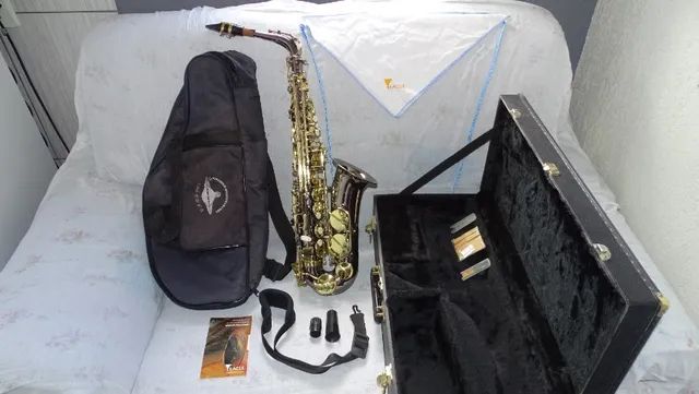 Saxofone alto ônix com chaves douradas, SA 500 BG