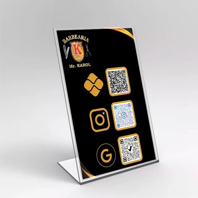 Placa Display em Acrílico QrCode PIX, WiFi e rede social 10x15