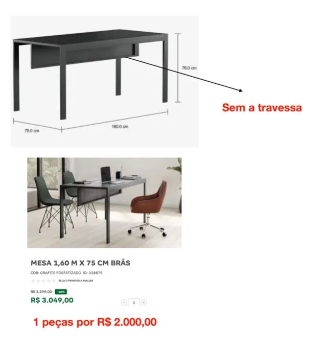 mesa escritório linha Brás Tok&Stok (excelente estado)