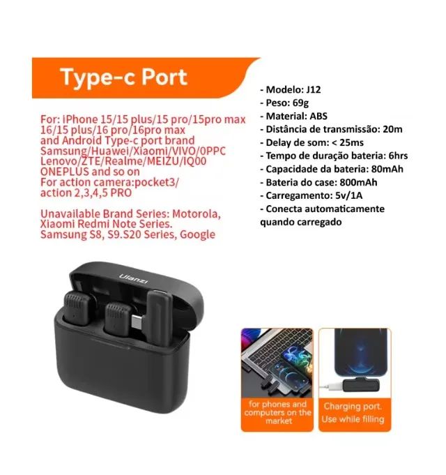 Microfone Ulanzi Sem Fio J12 Conector Usb Tipo C - 2 Mics - Foto 5