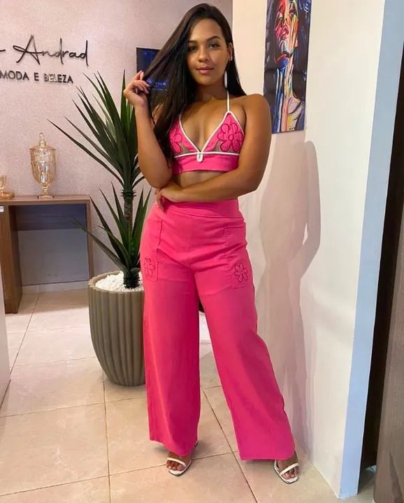 Conjunto top + calça linho pink - Foto 3