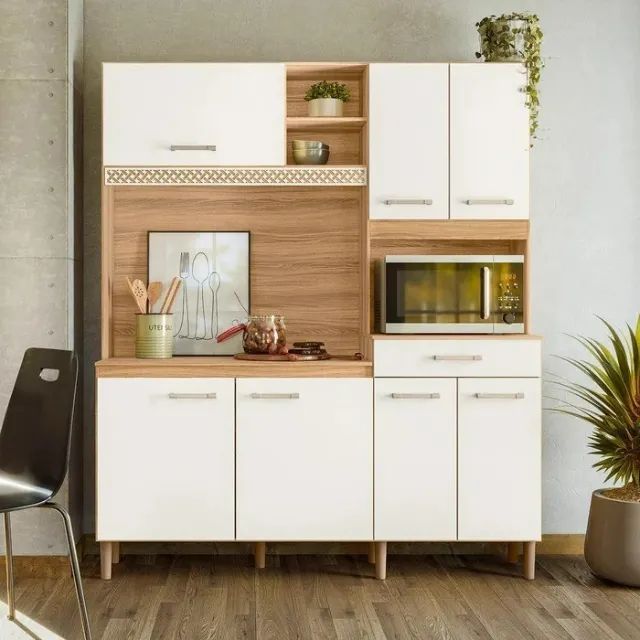 "Sofisticação na Sua Cozinha: Armário Yara com Design Moderno e Amplo Espaço"
