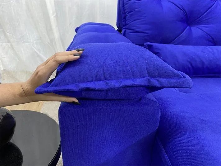 Sofá Retrátil Reclinável 2 Metros Veludinho Azul - Foto 3