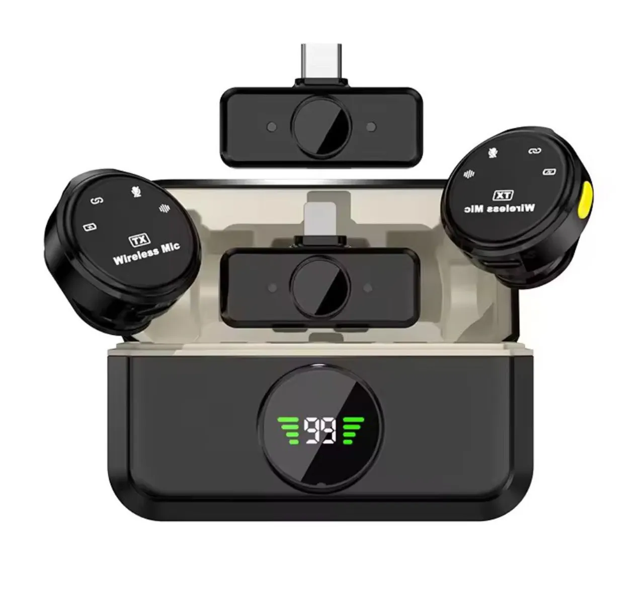 Microfone lapela magnético com dois receptores.<br>