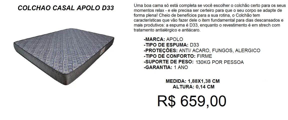 Colchão de casal espuma d33 