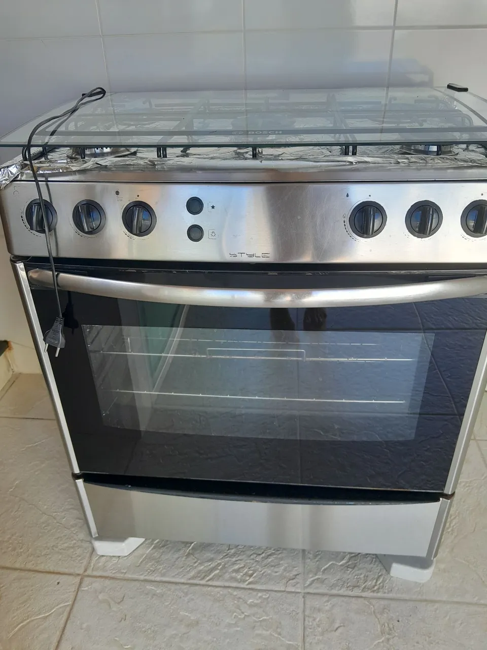 Fogão 5 Bocas Style Inox com Tampa de Vidro