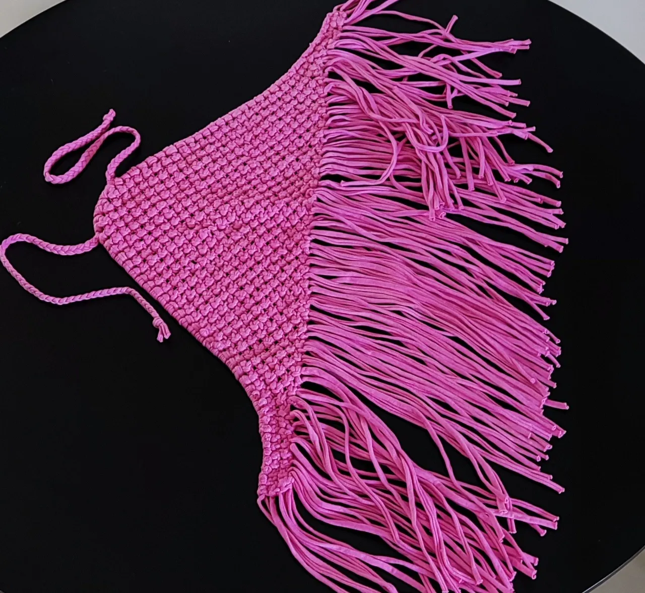 Top de Praia Rosa com Franjas