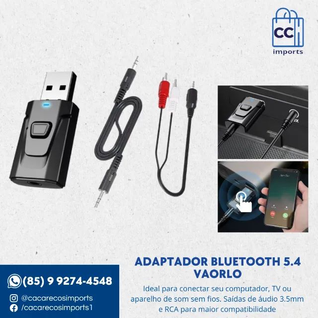 Adaptador Bluetooth 5.4 Vaorlo - USB com Áudio 3.5mm-RCA