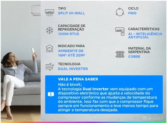 Ar-condicionado Split Hi-Wall LG Dual Inverter Compact +AI 12.000 BTUs Frio Compact S3-Q12 - Foto 2