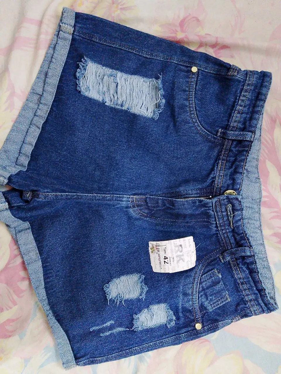 Shorts Jeans Destroyed Feminino - Tamanho 42