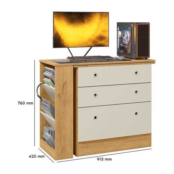 Bancada Mesa Gamer com Cômoda Embutida - Foto 5