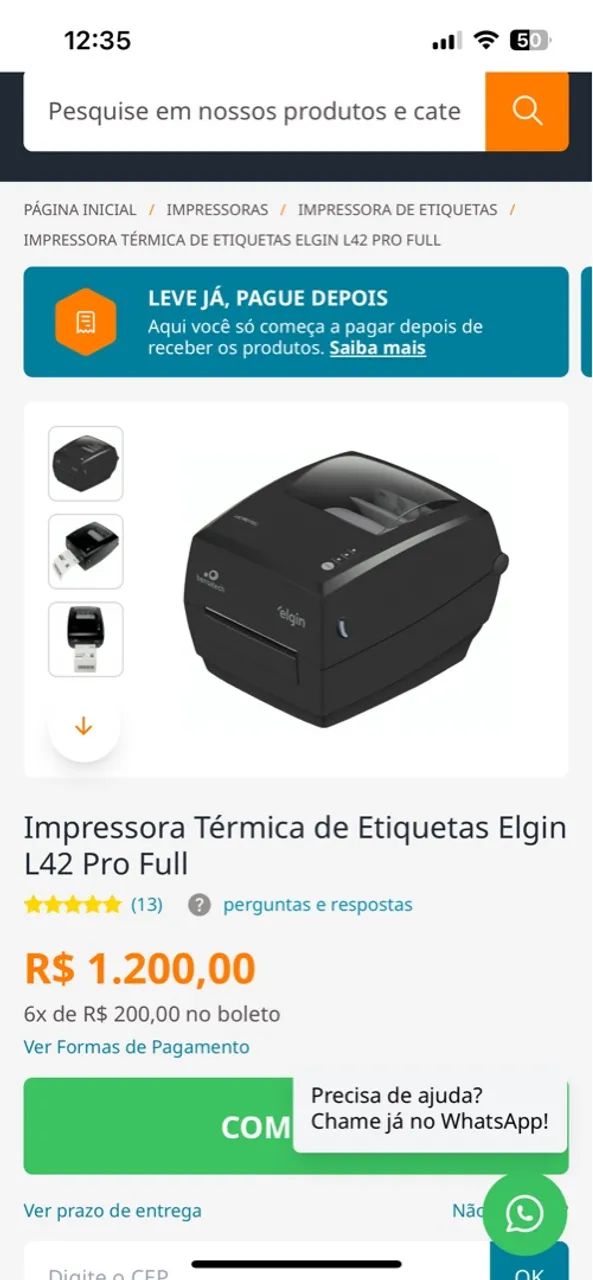 Impressora Térmica de Etiquetas Elgin L42 Pro Full