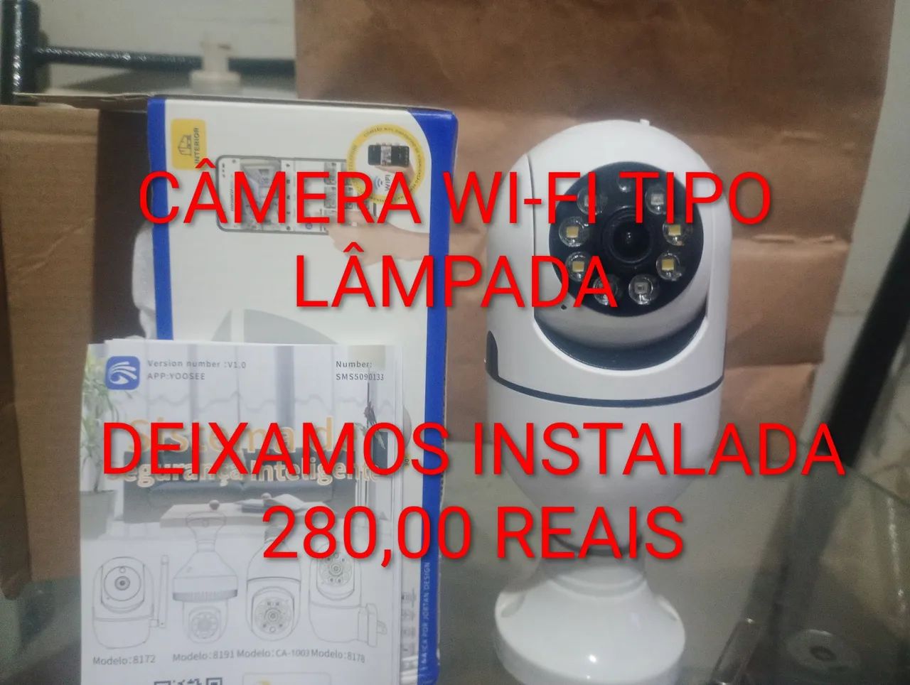 Camera wi-fi tipo lâmpada instalada 