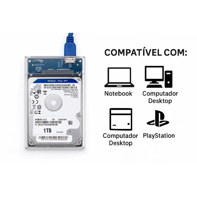 1TB External HD USB 3.0 with Transparent Case for PC, PS4, Xbox, TV and Audio64231145221121121