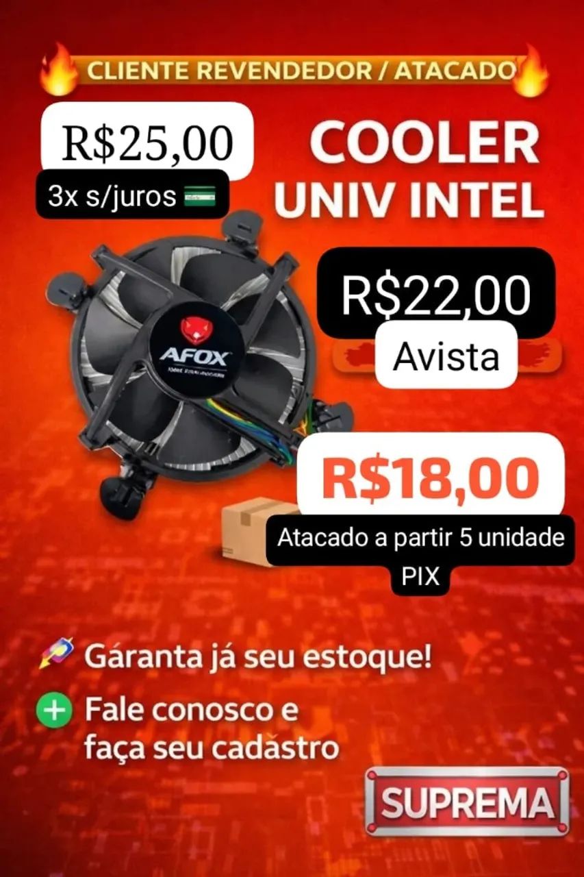 COOLER PRA PROCESSADOR INTEL UNIVERSAL TRABALHAMOS COM ATACADO E VAREJO