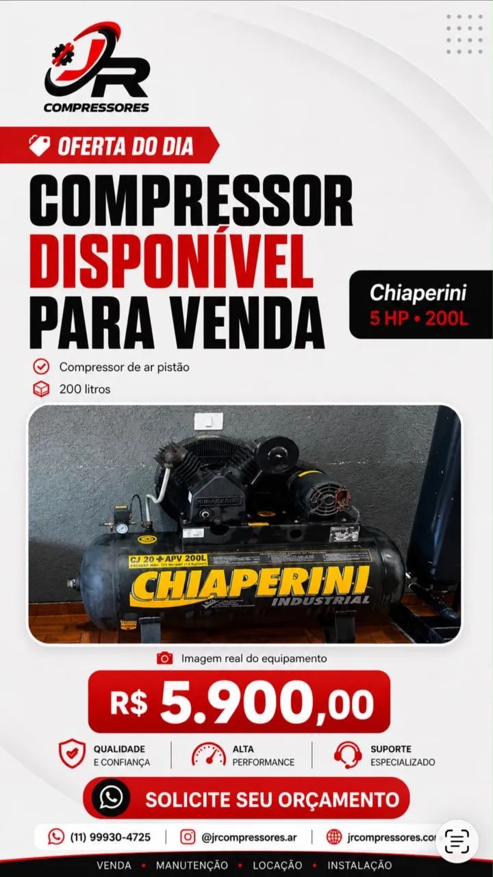 Compressor 20 pés chiaperini 5hp 200 L 