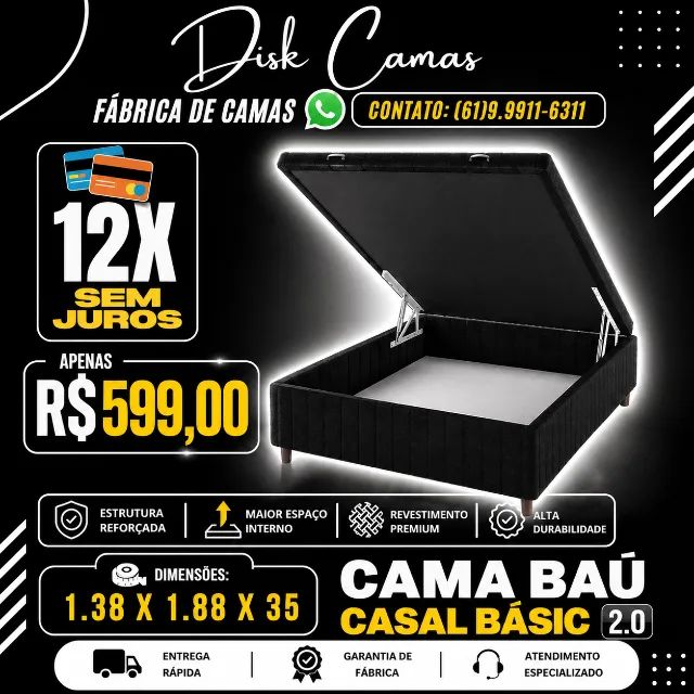 A Cama Baú Casal Basic 2.0 combina design moderno, conforto e funcionalidade.