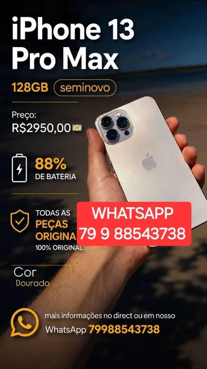 IPHONE 13 PRO MAX 128GB DOURADO - SEMI NOVO. COISA BOAAAAAAAA
