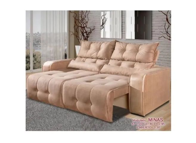 Sofá Minas 2 Lugares Retrátil e Reclinável Tecido Suede Bege 180cm